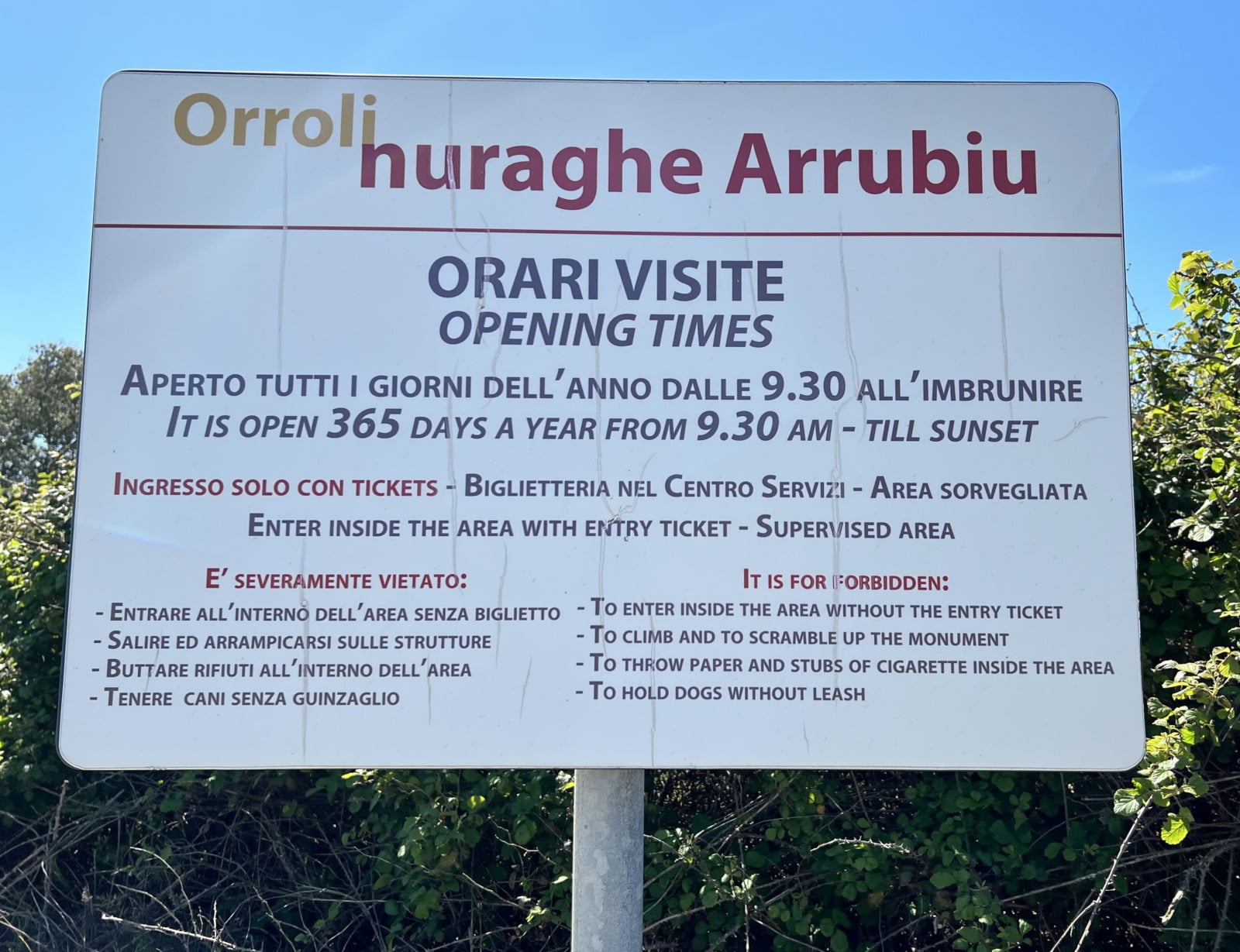 Orari Apertura Nuraghe Arrubiu